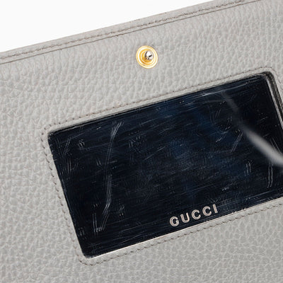 GUCCI Dollar Calfskin Enamel Mini GG Marmont Chain Wallet Grey