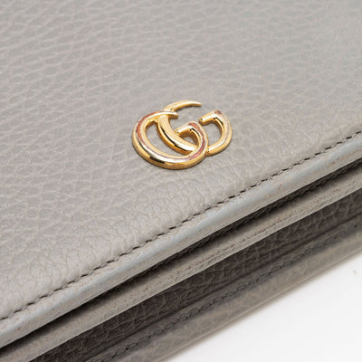 GUCCI Dollar Calfskin Enamel Mini GG Marmont Chain Wallet Grey