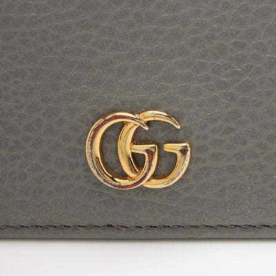 GUCCI Dollar Calfskin Enamel Mini GG Marmont Chain Wallet Grey