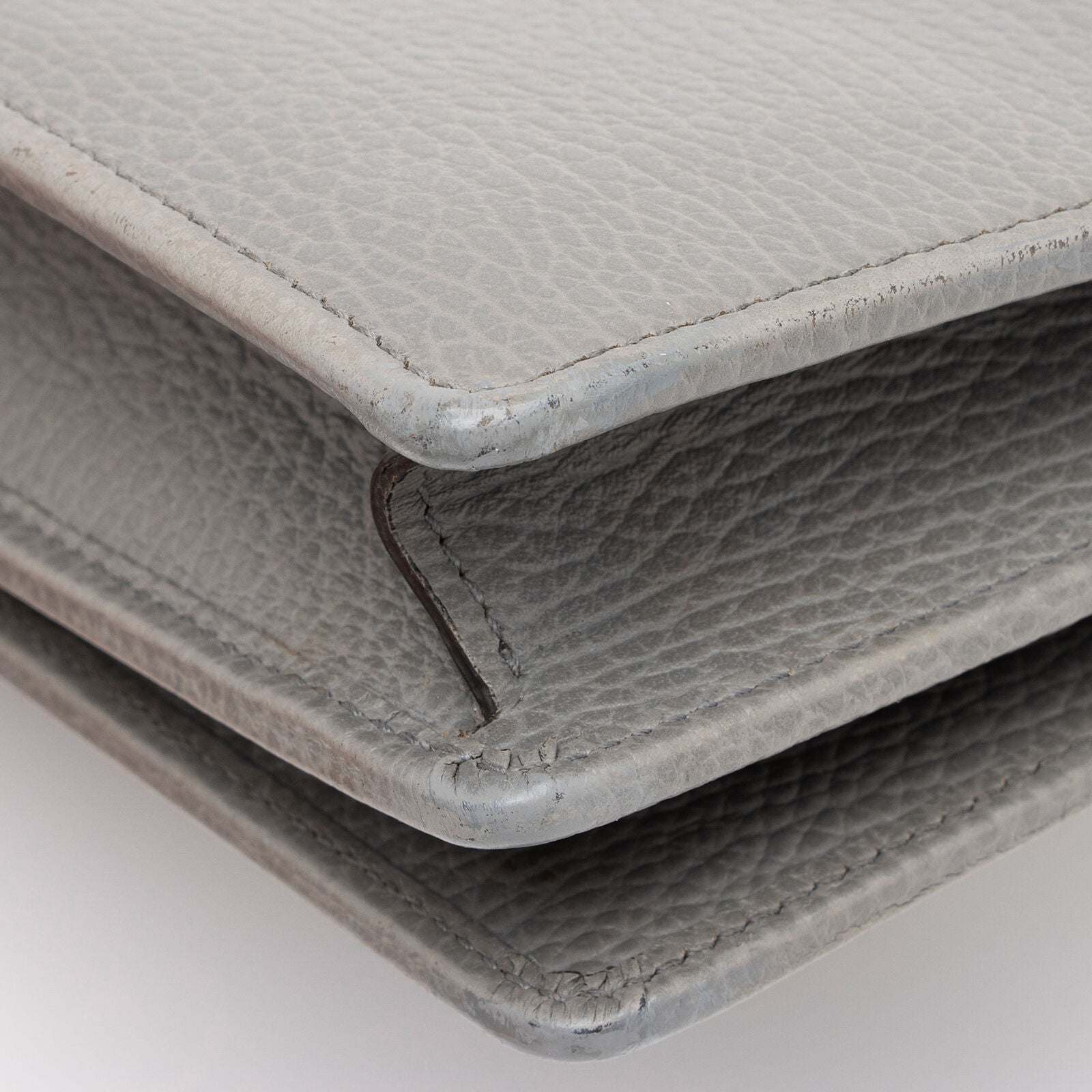 GUCCI Dollar Calfskin Enamel Mini GG Marmont Chain Wallet Grey