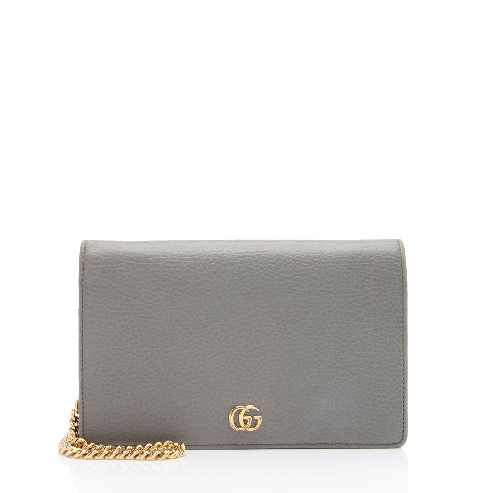 GUCCI Dollar Calfskin Enamel Mini GG Marmont Chain Wallet Grey
