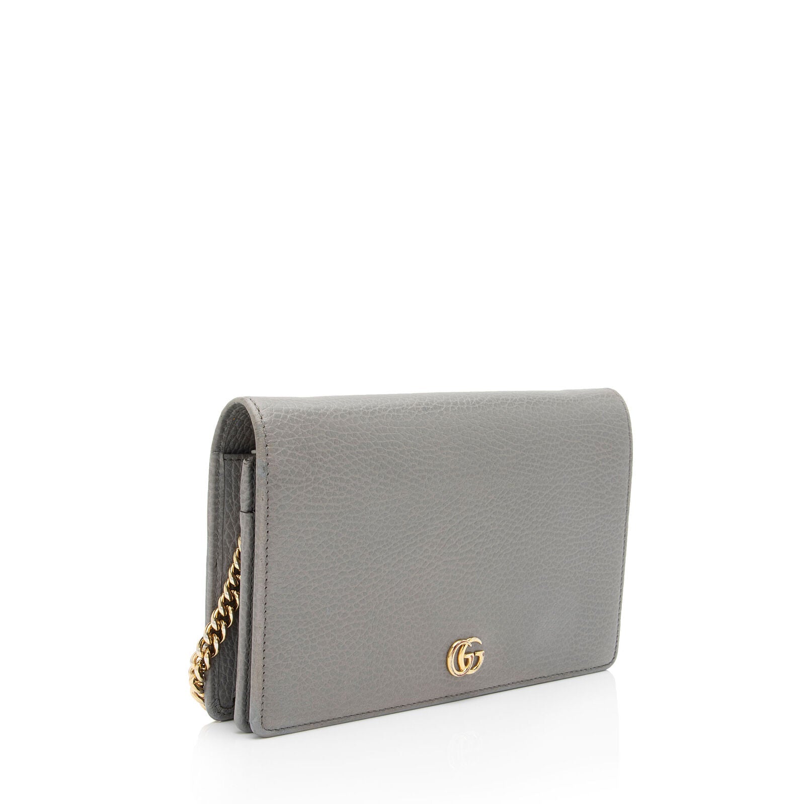 GUCCI Dollar Calfskin Enamel Mini GG Marmont Chain Wallet Grey