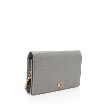 GUCCI Dollar Calfskin Enamel Mini GG Marmont Chain Wallet Grey