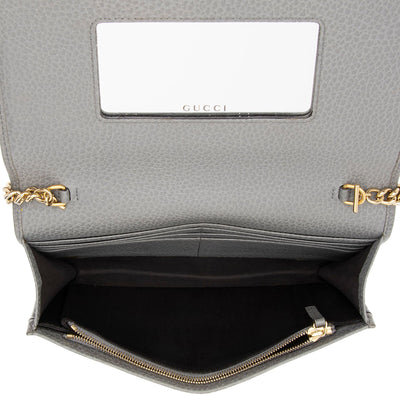 GUCCI Dollar Calfskin Enamel Mini GG Marmont Chain Wallet Grey