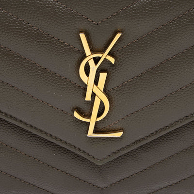 SAINT LAURENT Grain De Poudre Matelasse Chevron Monogram Chain Wallet Fog