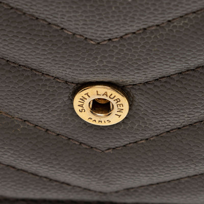 SAINT LAURENT Grain De Poudre Matelasse Chevron Monogram Chain Wallet Fog