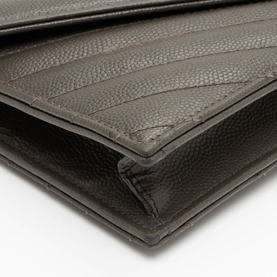 SAINT LAURENT Grain De Poudre Matelasse Chevron Monogram Chain Wallet Fog