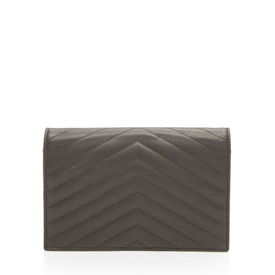 SAINT LAURENT Grain De Poudre Matelasse Chevron Monogram Chain Wallet Fog