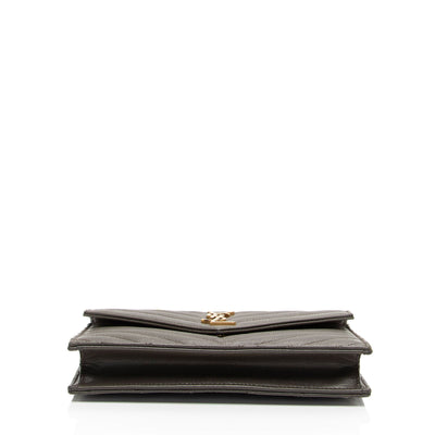 SAINT LAURENT Grain De Poudre Matelasse Chevron Monogram Chain Wallet Fog