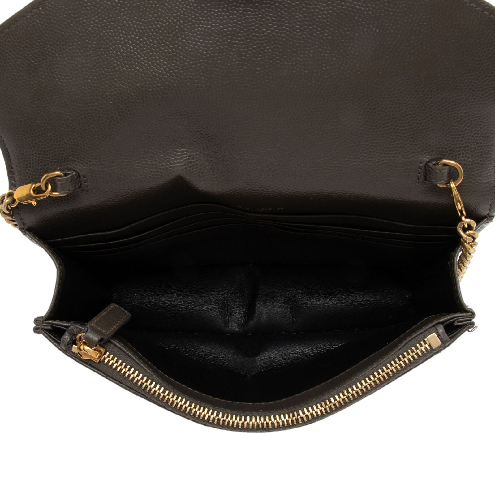 SAINT LAURENT Grain De Poudre Matelasse Chevron Monogram Chain Wallet Fog