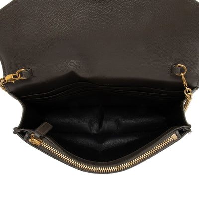 SAINT LAURENT Grain De Poudre Matelasse Chevron Monogram Chain Wallet Fog