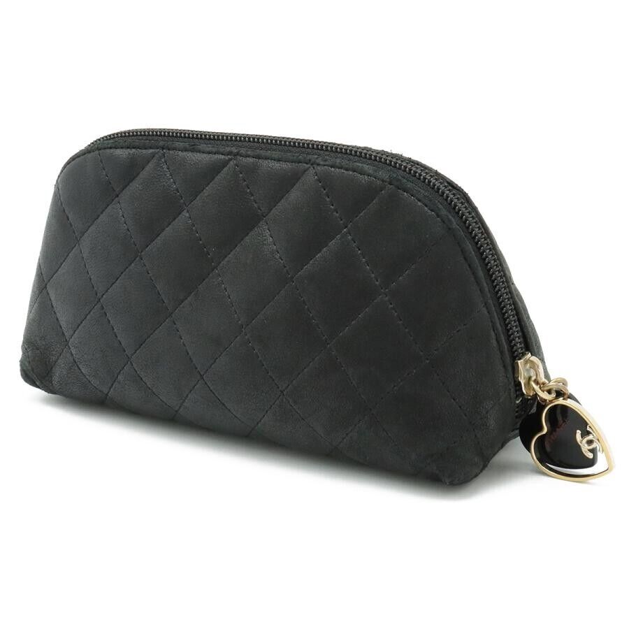 Pre-order Chanel Matelasse Cosmetic Pouch Black Leather Gold Heart Clover CoCo Mark
