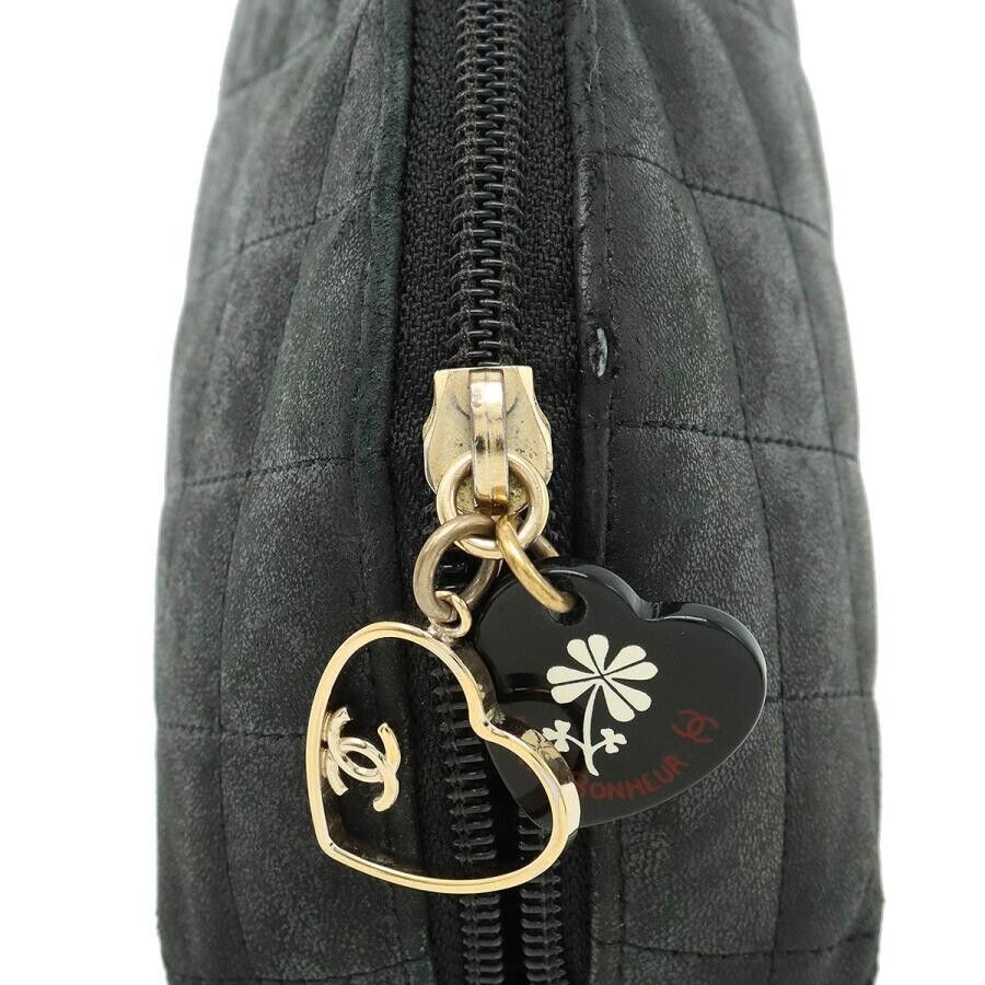 Pre-order Chanel Matelasse Cosmetic Pouch Black Leather Gold Heart Clover CoCo Mark