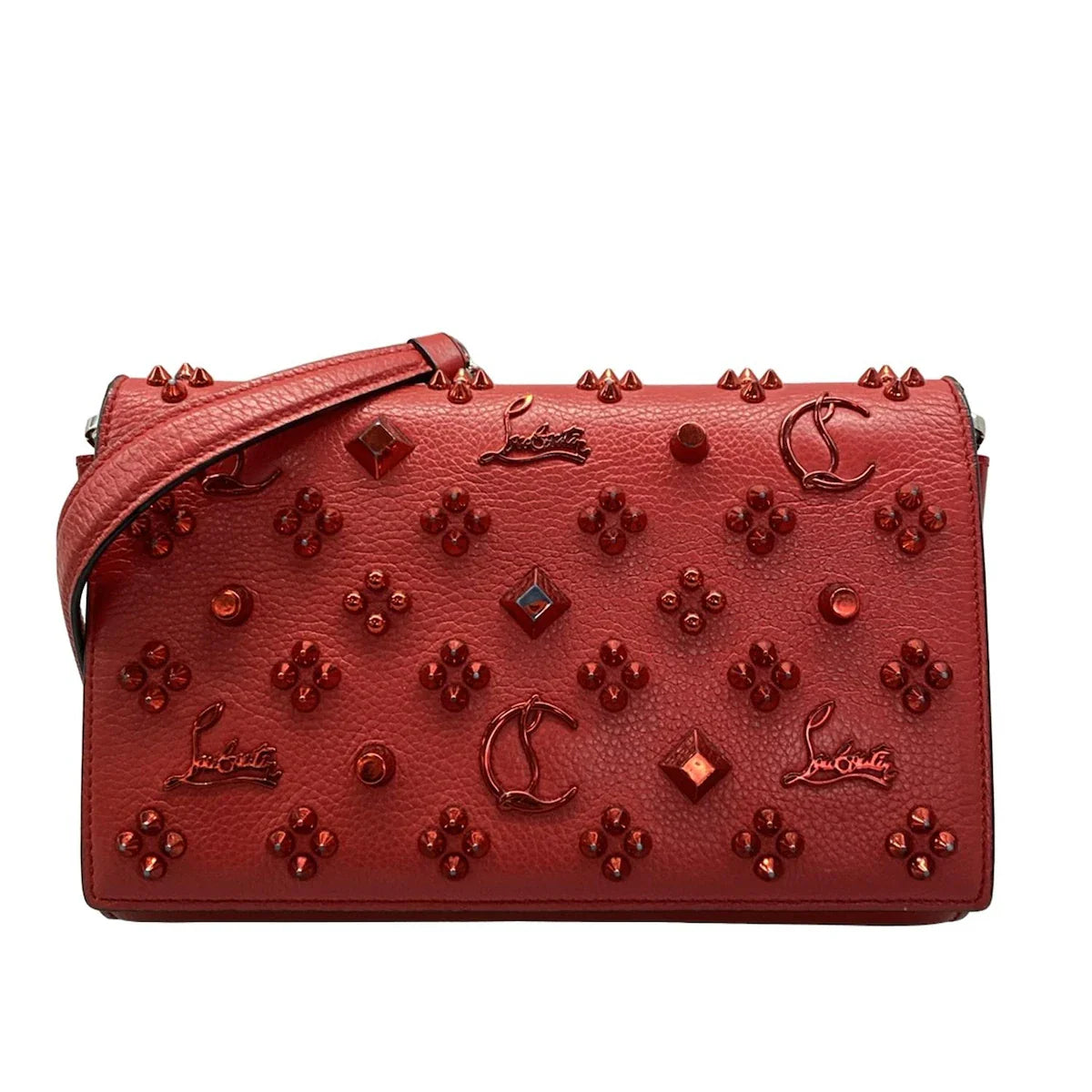 Christian Louboutin Calfskin Spikes Loubinthesky Paloma Clutch Red