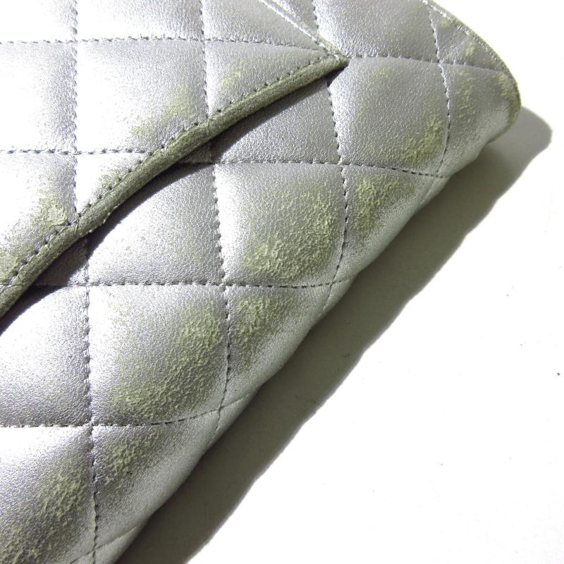 CHANEL Metallic Lambskin Quilted Wallet On Chain WOC Silver 15*