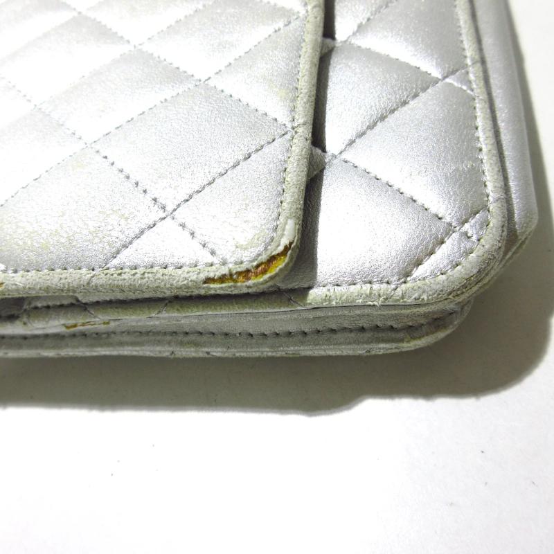 CHANEL Metallic Lambskin Quilted Wallet On Chain WOC Silver 15*