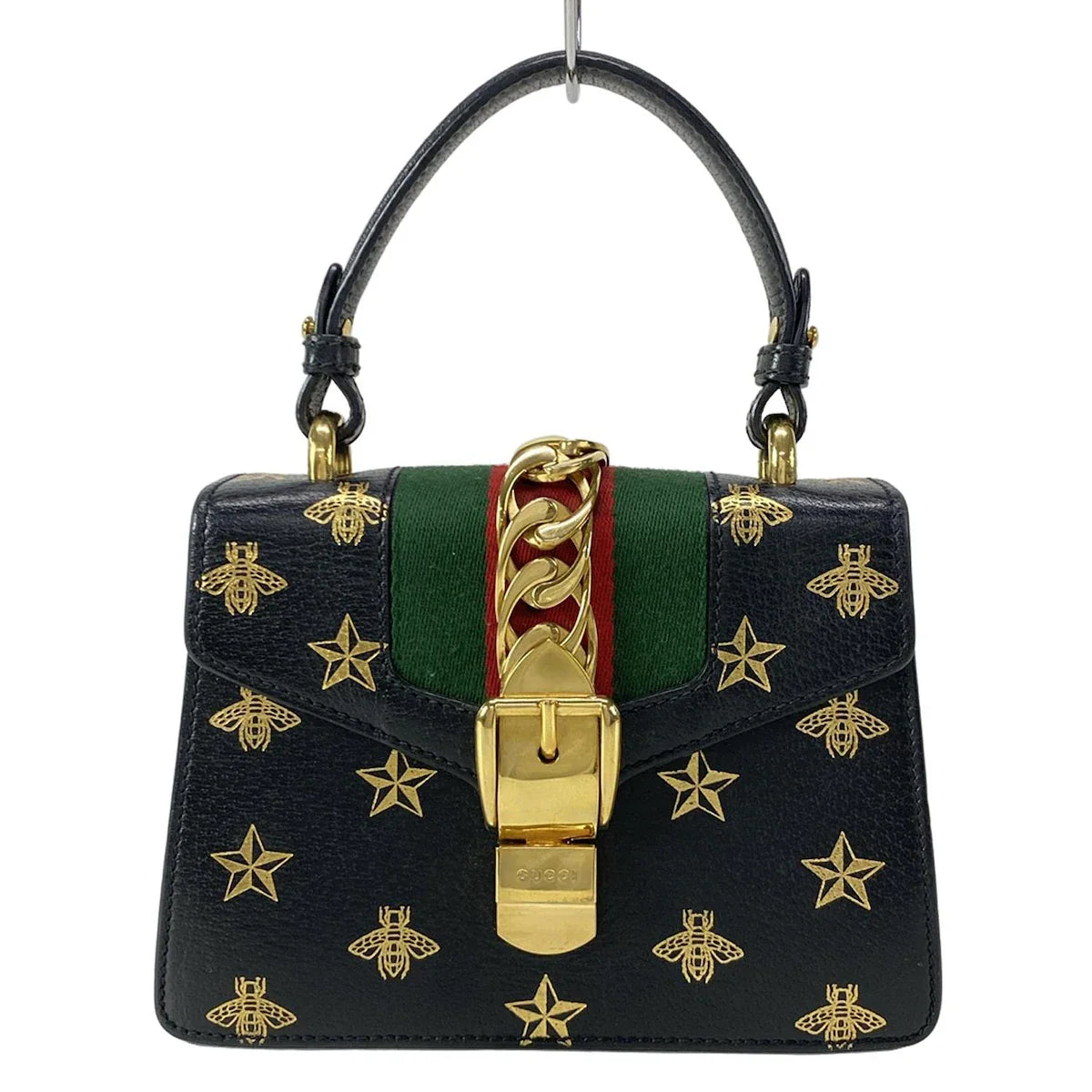 GUCCI Sylvie Handbag Black Multi Leather Canvas