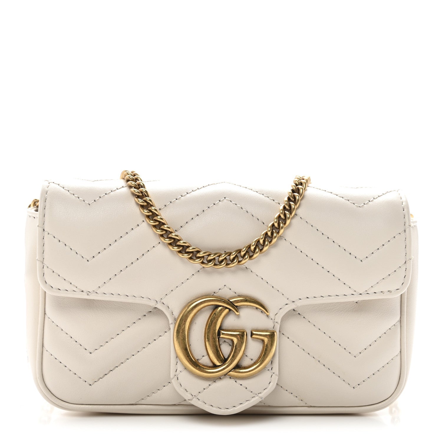 $1590 GUCCI GG Marmont Quilted Leather Super Mini Bag Cream