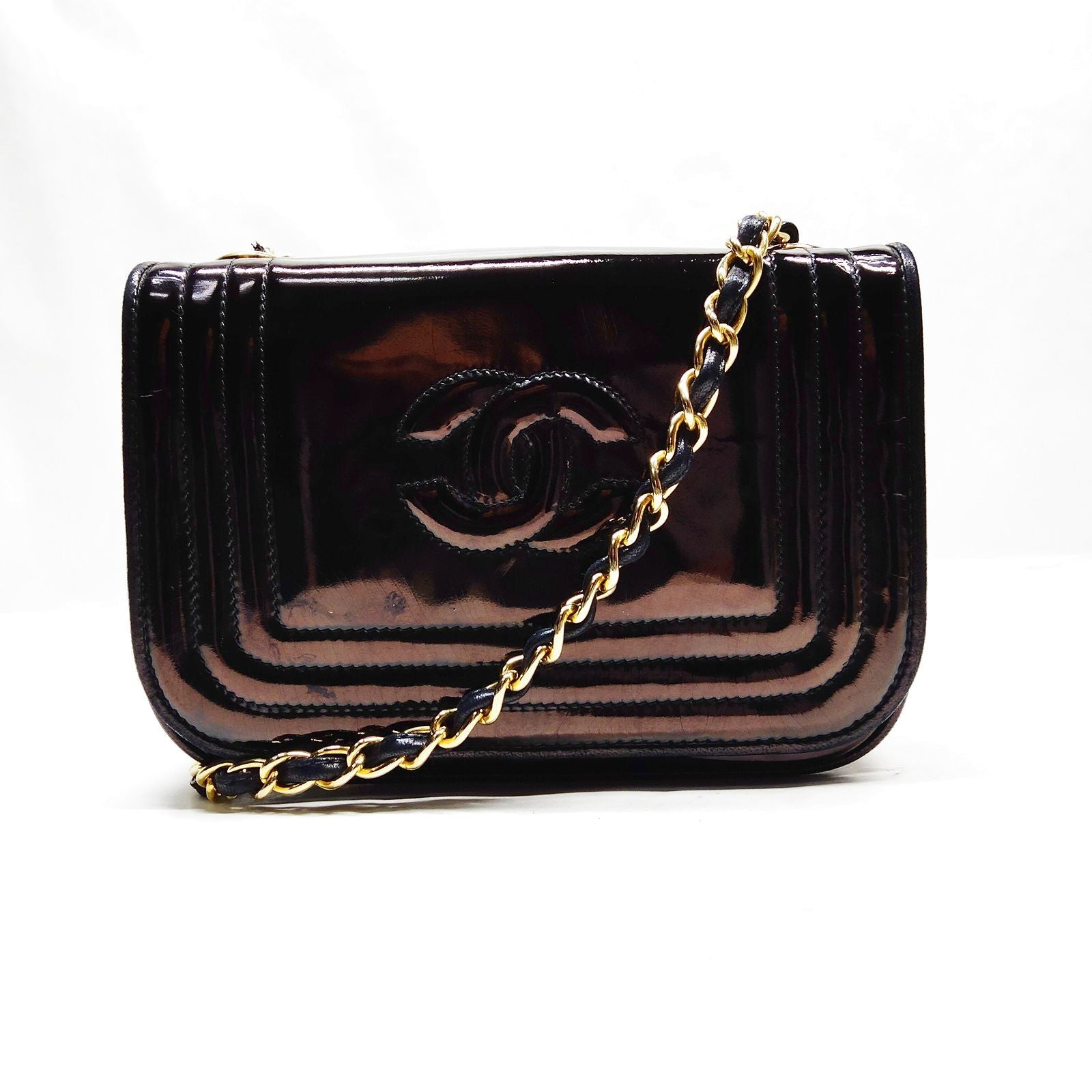 Chanel Shoulder Bag Brown Patent leather