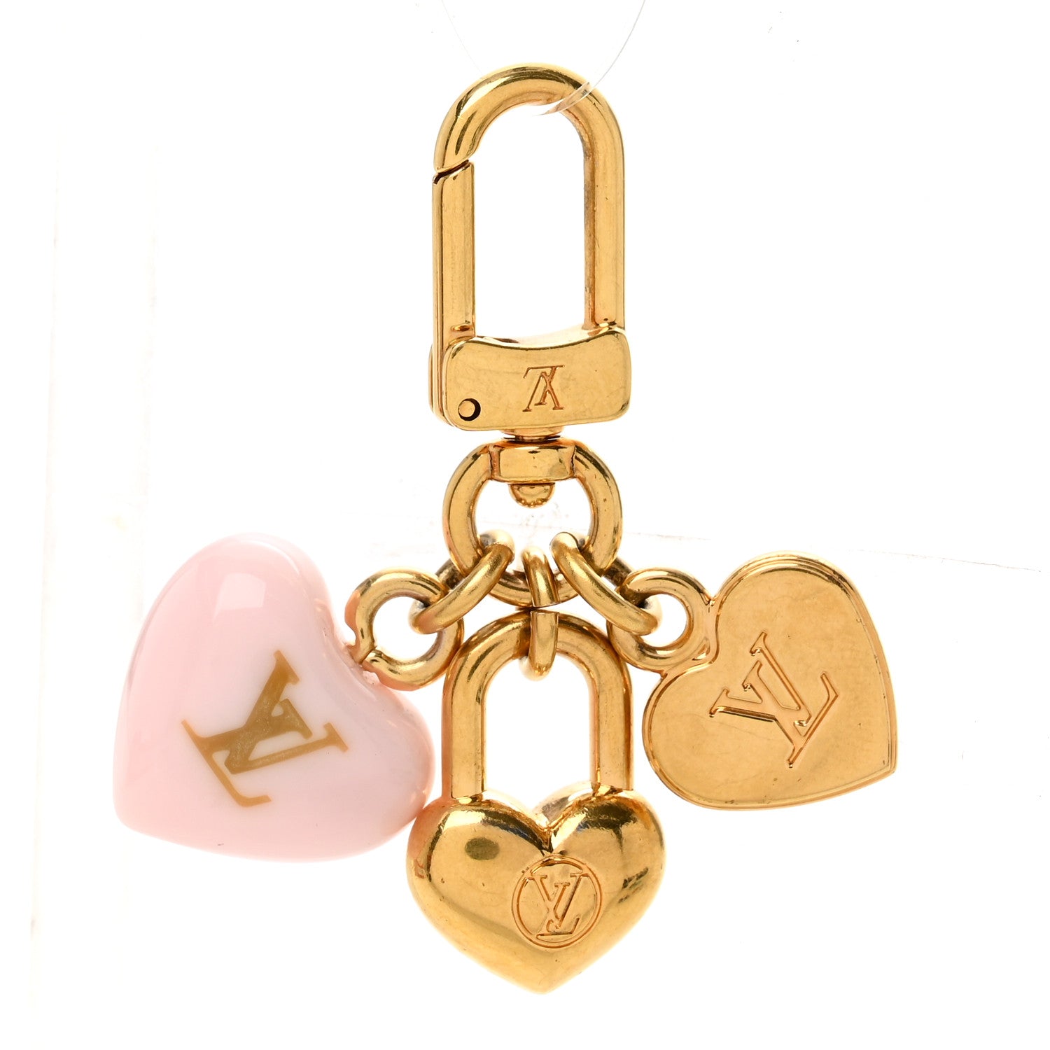$480 2023 Louis Vuitton Micro Charms LV Heart Bag Charm Key Holder Gold AK4283