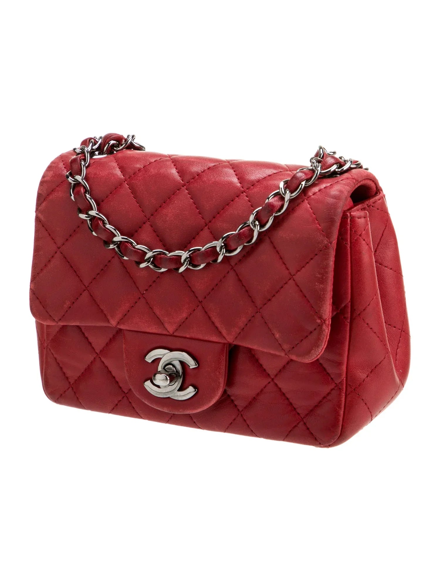 $5200 Chanel Classic Mini Square Flap Bag Red