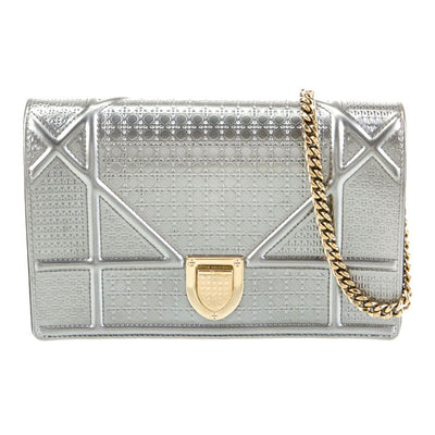 $2700 Christian Dior Cannage Diorama Metallic Silver