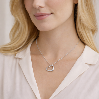 $650 Tiffany & Co Elsa Peretti Open Heart Necklace – Larger 25mm Medium – Sterling Silver