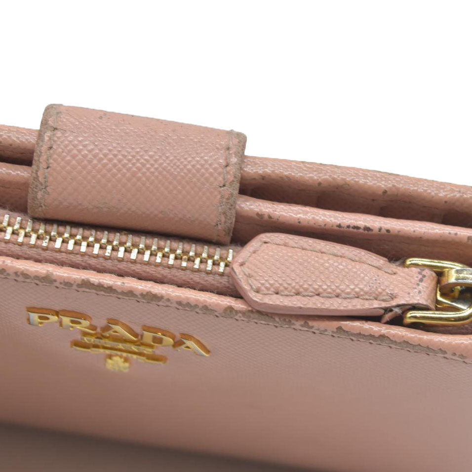 PRADA Logo Saffiano Leather Bifold Wallet Purse Pink
