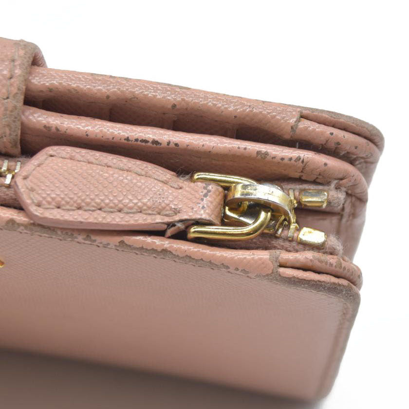 PRADA Logo Saffiano Leather Bifold Wallet Purse Pink