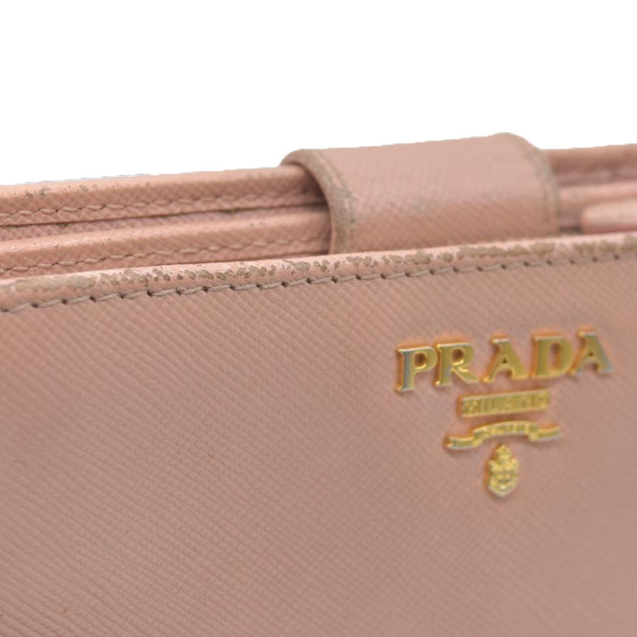 PRADA Logo Saffiano Leather Bifold Wallet Purse Pink