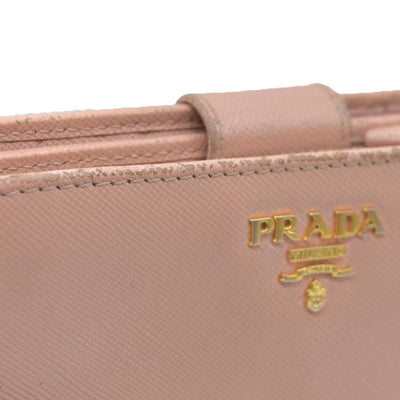 PRADA Logo Saffiano Leather Bifold Wallet Purse Pink