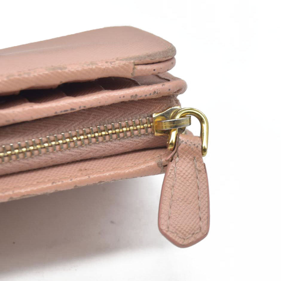 PRADA Logo Saffiano Leather Bifold Wallet Purse Pink