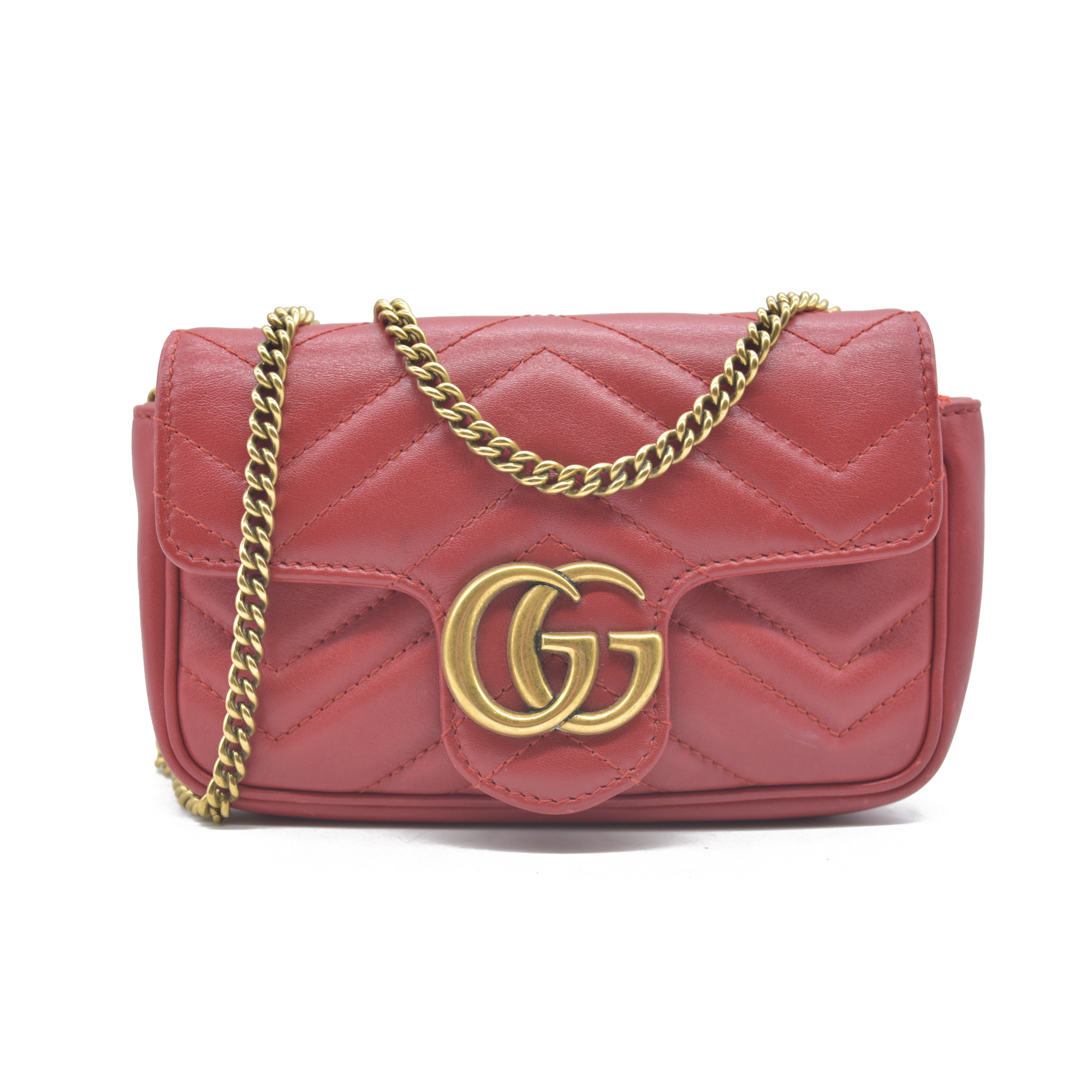 $1550 Gucci Leather Marmont Super Mini Red Crossbody CONSIGNMENT