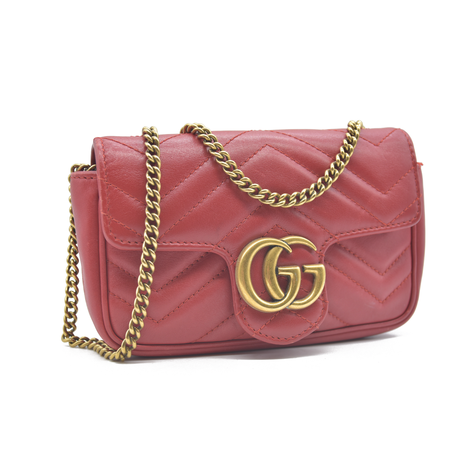 $1550 Gucci Leather Marmont Super Mini Red Crossbody CONSIGNMENT