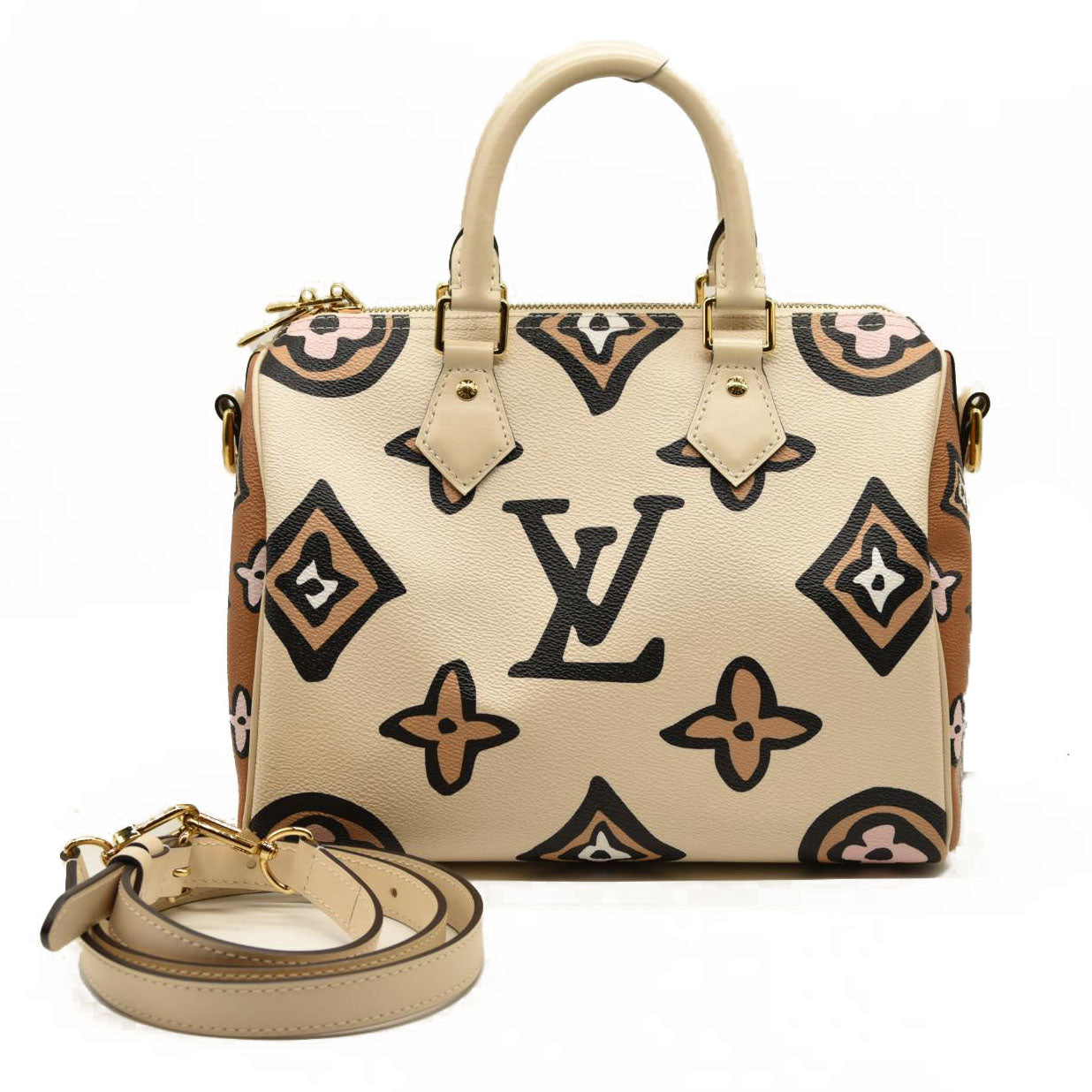 LOUIS VUITTON Monogram Giant Wild At Heart Speedy Bandouliere 25 Creme RFID