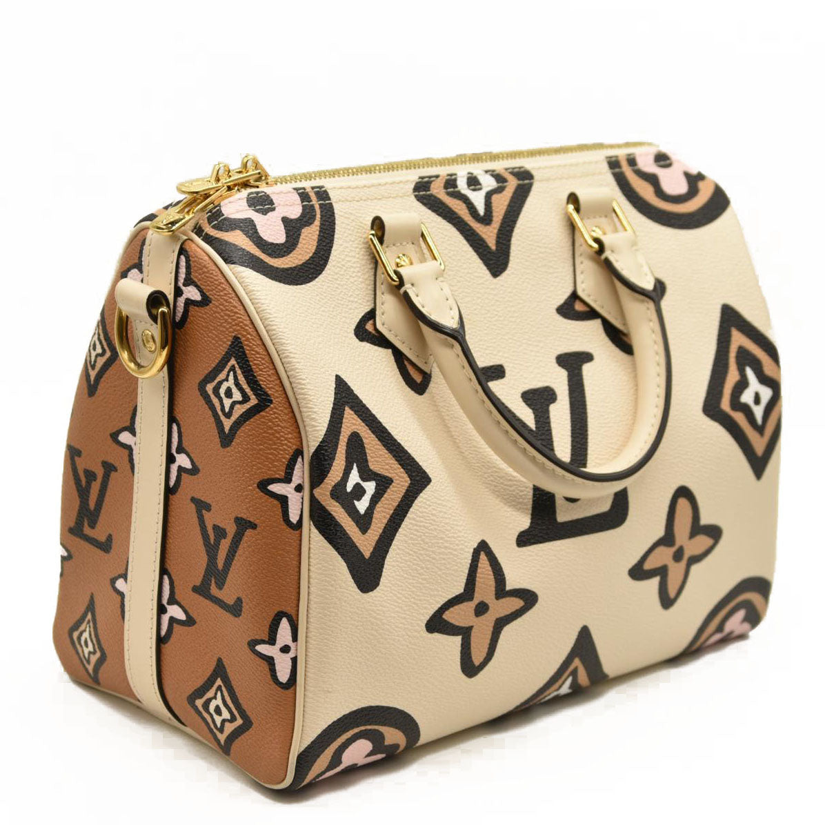 LOUIS VUITTON Monogram Giant Wild At Heart Speedy Bandouliere 25 Creme RFID
