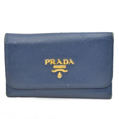 PRADA Logo Saffiano Leather 6 Ring Key Case Navy blue