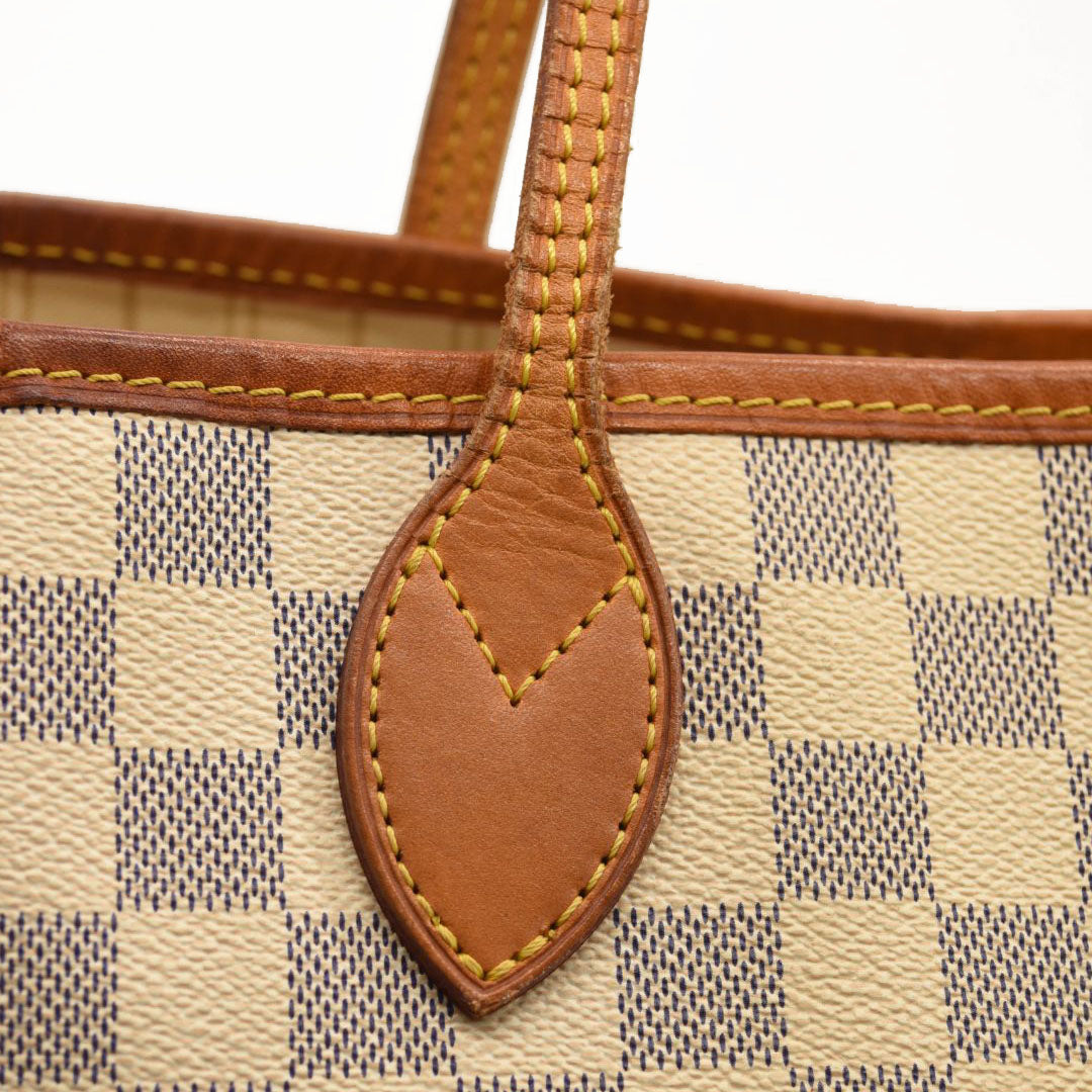 LOUIS VUITTON Neverfull MM Damier Tote Bag N51107 Azur Damier Canvas