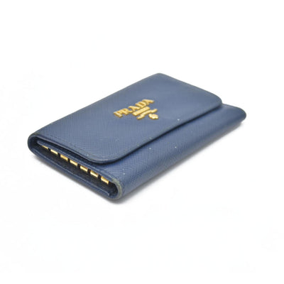 PRADA Logo Saffiano Leather 6 Ring Key Case Navy blue