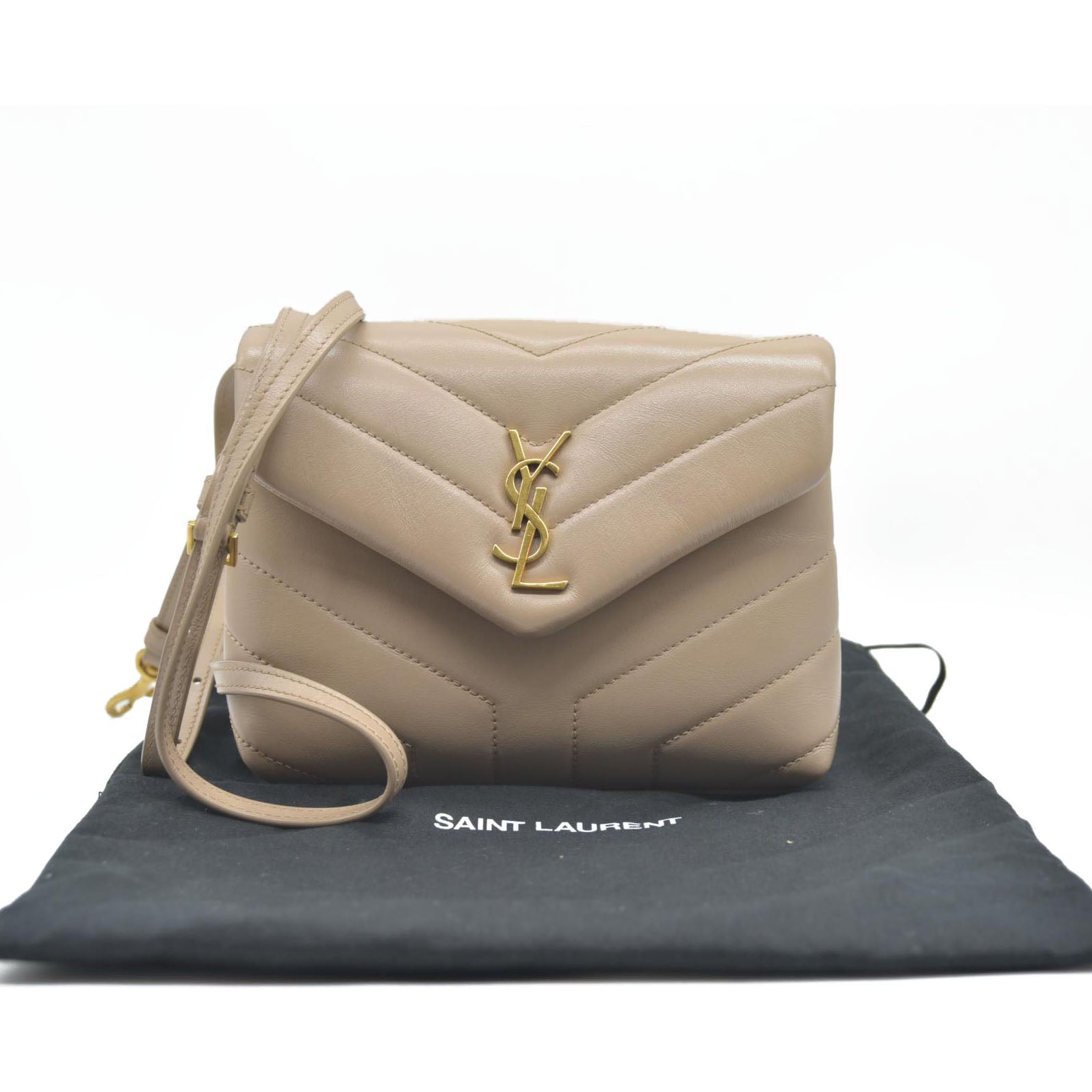 $1990 2021 SAINT LAURENT Calfskin Y Quilted Monogram Toy Loulou Crossbody Bag Beige