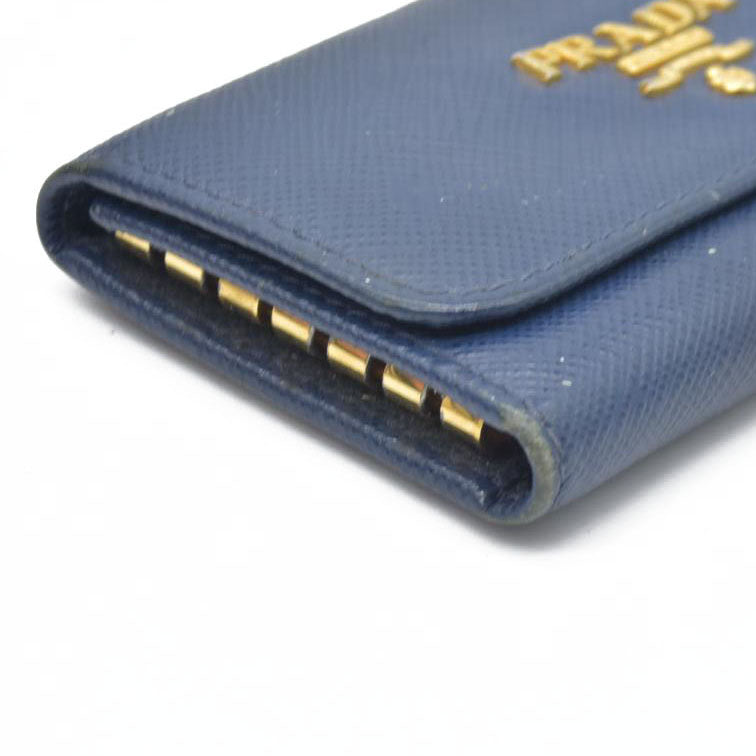 PRADA Logo Saffiano Leather 6 Ring Key Case Navy blue
