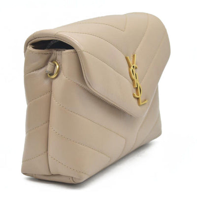 $1990 2021 SAINT LAURENT Calfskin Y Quilted Monogram Toy Loulou Crossbody Bag Beige