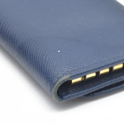 PRADA Logo Saffiano Leather 6 Ring Key Case Navy blue