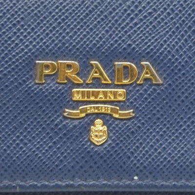 PRADA Logo Saffiano Leather 6 Ring Key Case Navy blue