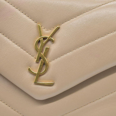 $1990 2021 SAINT LAURENT Calfskin Y Quilted Monogram Toy Loulou Crossbody Bag Beige
