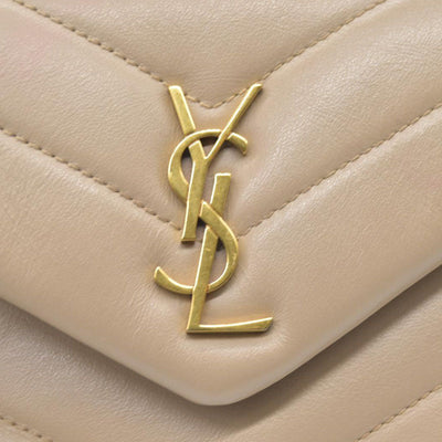 $1990 2021 SAINT LAURENT Calfskin Y Quilted Monogram Toy Loulou Crossbody Bag Beige