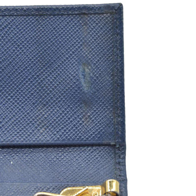 PRADA Logo Saffiano Leather 6 Ring Key Case Navy blue