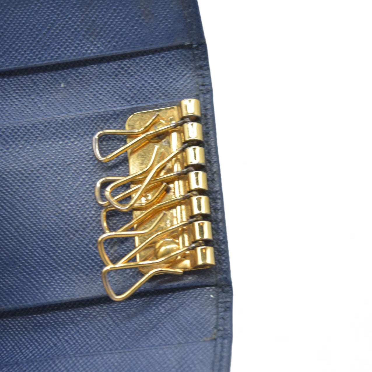 PRADA Logo Saffiano Leather 6 Ring Key Case Navy blue