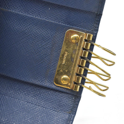 PRADA Logo Saffiano Leather 6 Ring Key Case Navy blue
