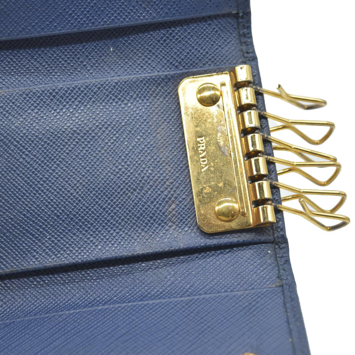 PRADA Logo Saffiano Leather 6 Ring Key Case Navy blue